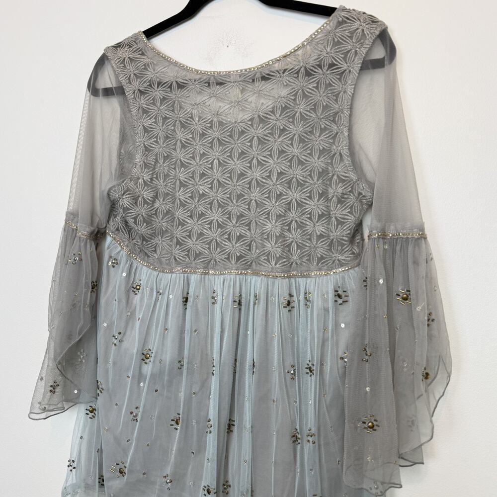 Free People sheer boho blouse beaded embroidered MD festival vacation - Picture 3 of 10
